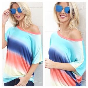 Tops - BACKORDER Multi Color Tee On or Off Shoulder Top Tops - BACKORDER Multi Color Tee On or Off Shoulder Top